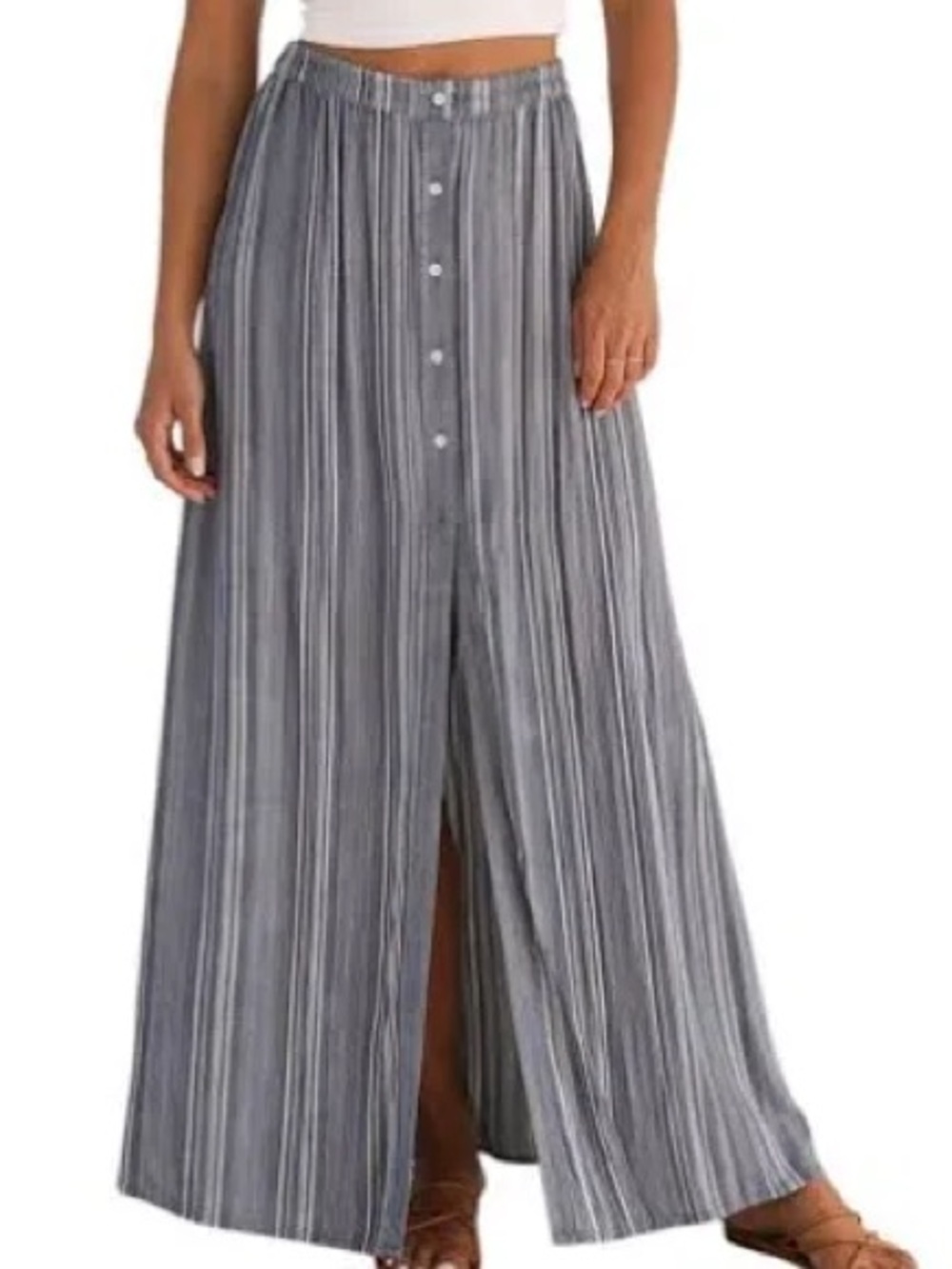 Hollister Gray Striped Button-Front Maxi Skirt